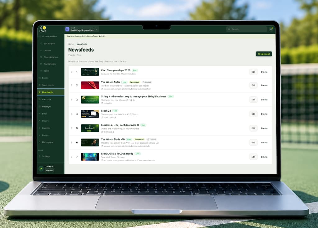 Newsfeed cards being ordered in the admin