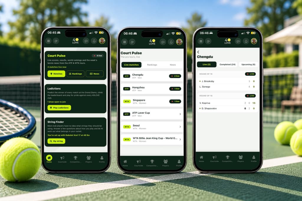 Court Pulse showing the ATP and WTA rankings