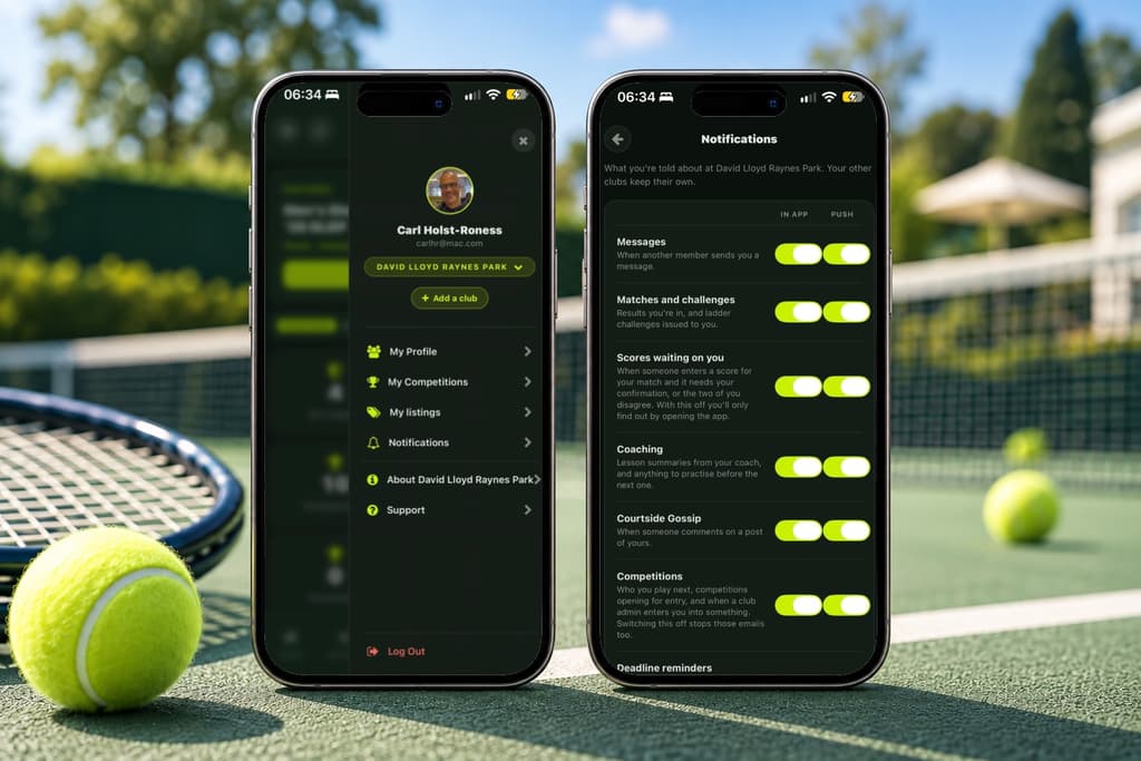 The notification preferences screen