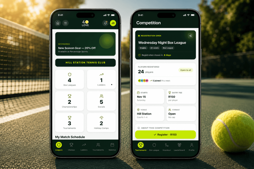 40LOVE app interface mockup on mobile devices